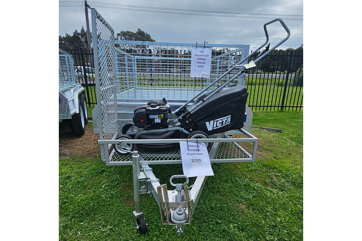 7x5 TRAILER GAL MANUAL TIPPER WITH CAGE | All About Mowers and Chainsaws