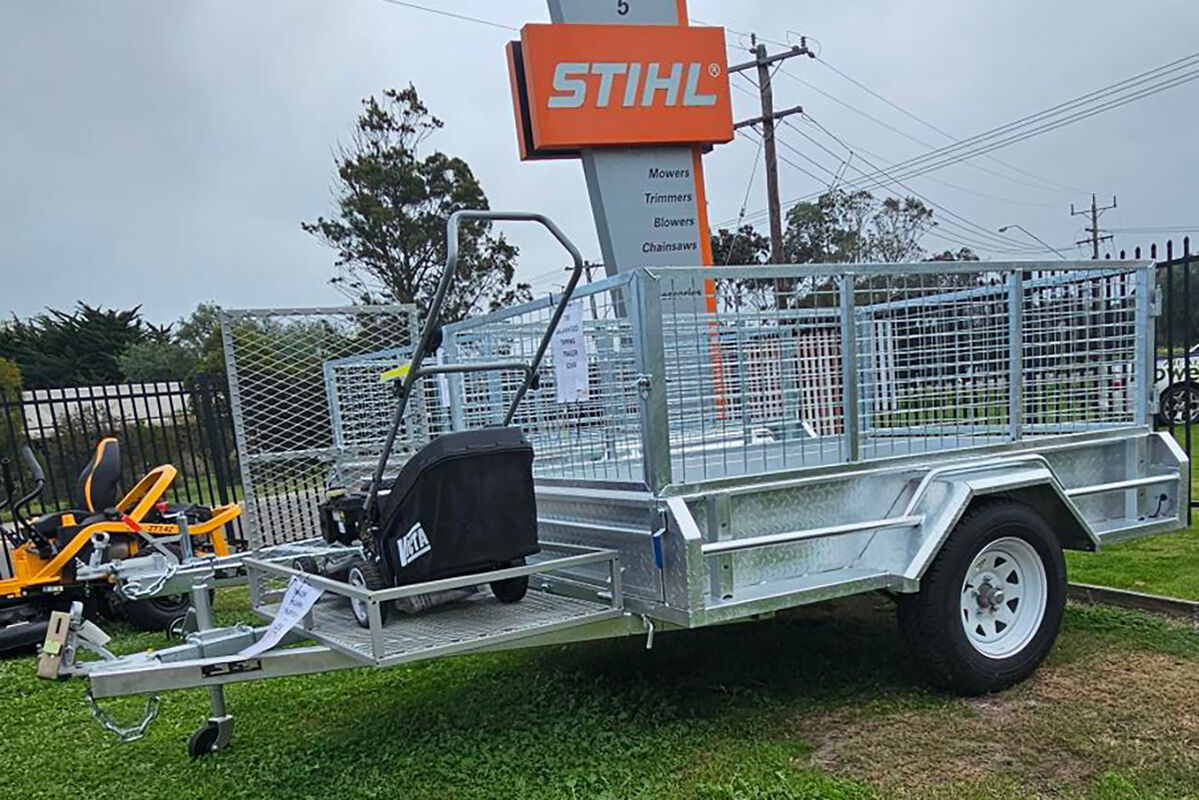 8x5 TRAILER GAL MANUAL TIPPER WITH CAGE | All About Mowers and Chainsaws